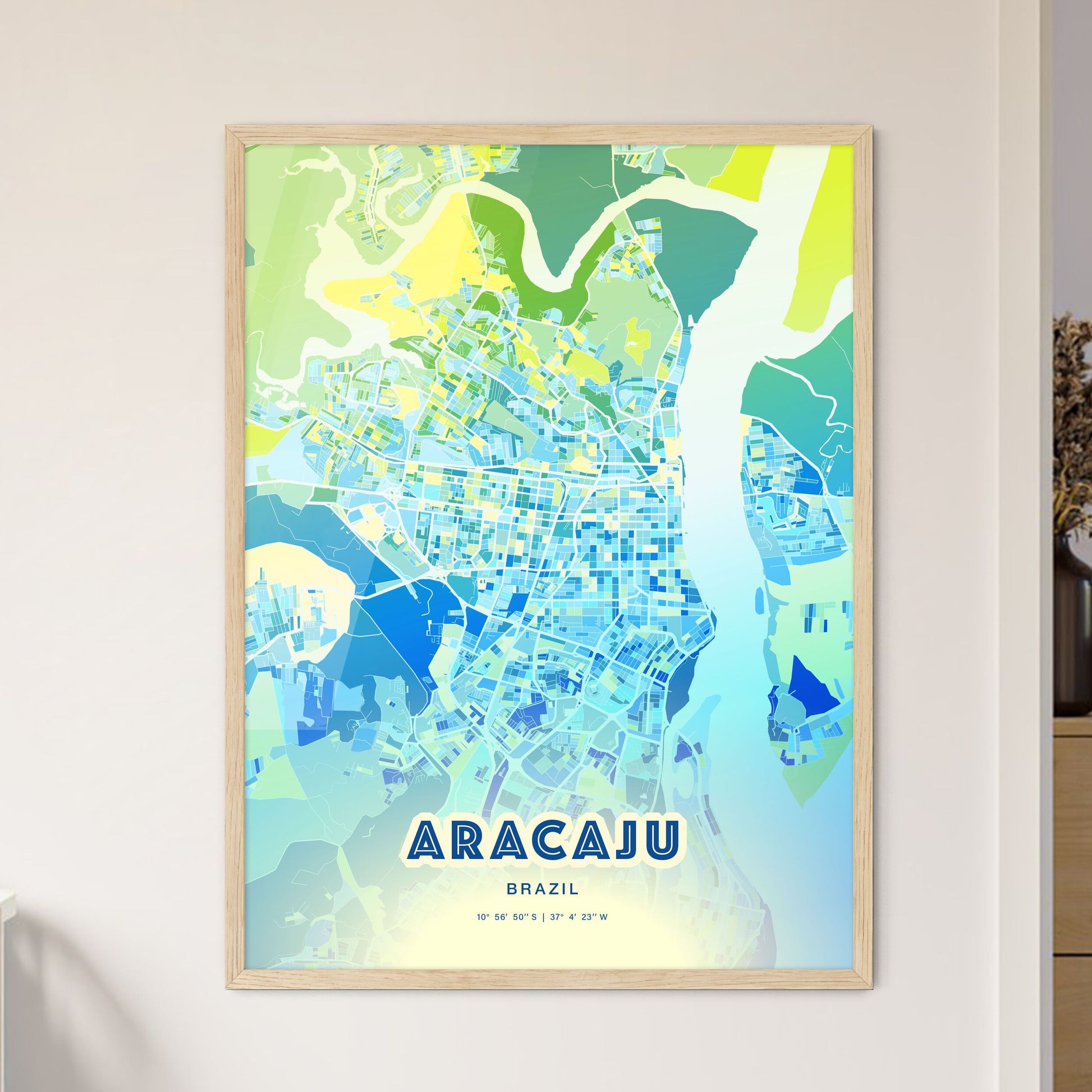 Colorful ARACAJU BRAZIL Fine Art Map Cool Blue