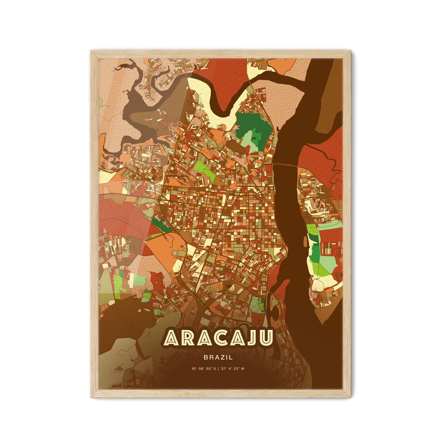 Colorful ARACAJU BRAZIL Fine Art Map Farmhouse