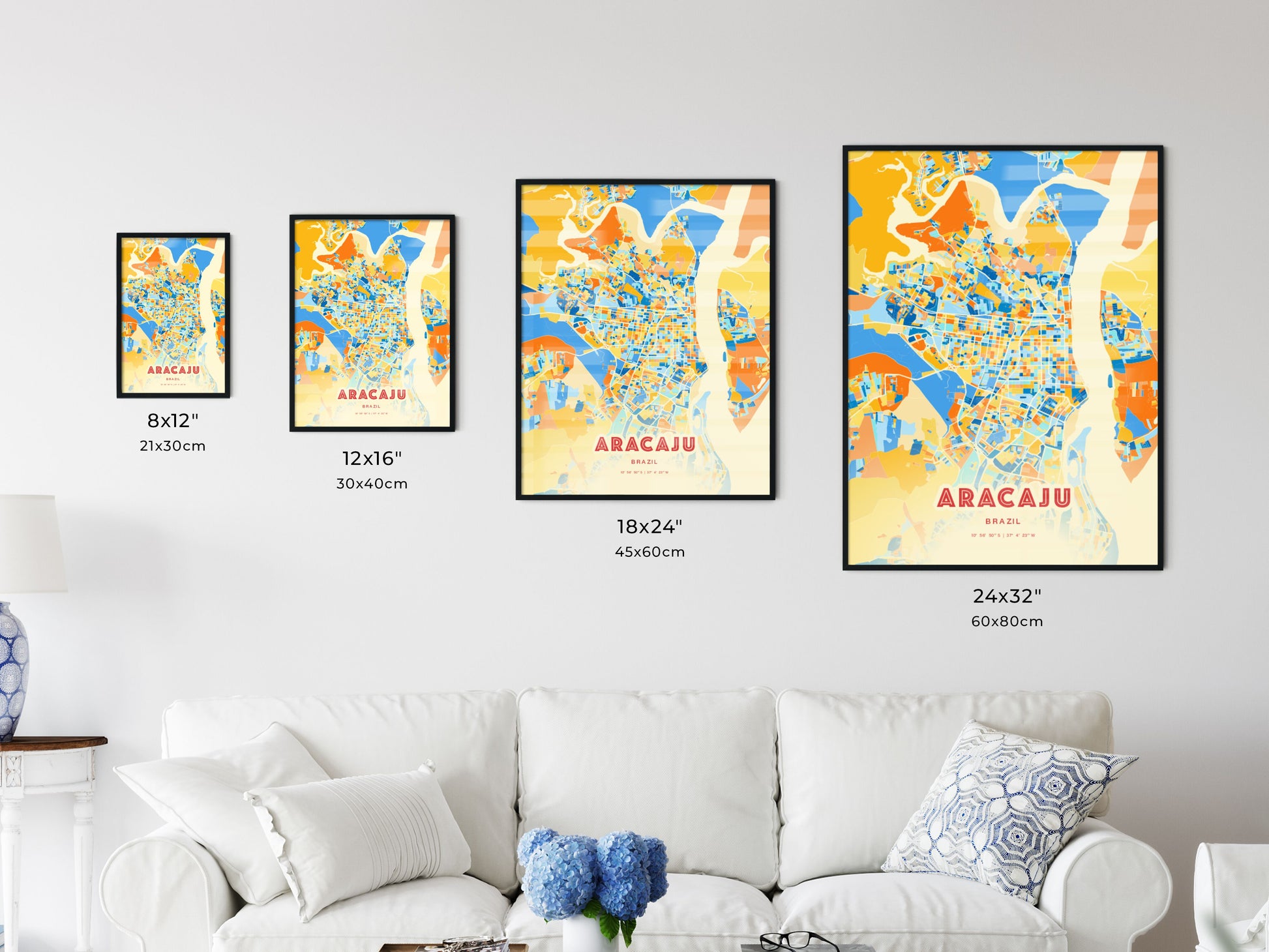 Colorful ARACAJU BRAZIL Fine Art Map Blue Orange