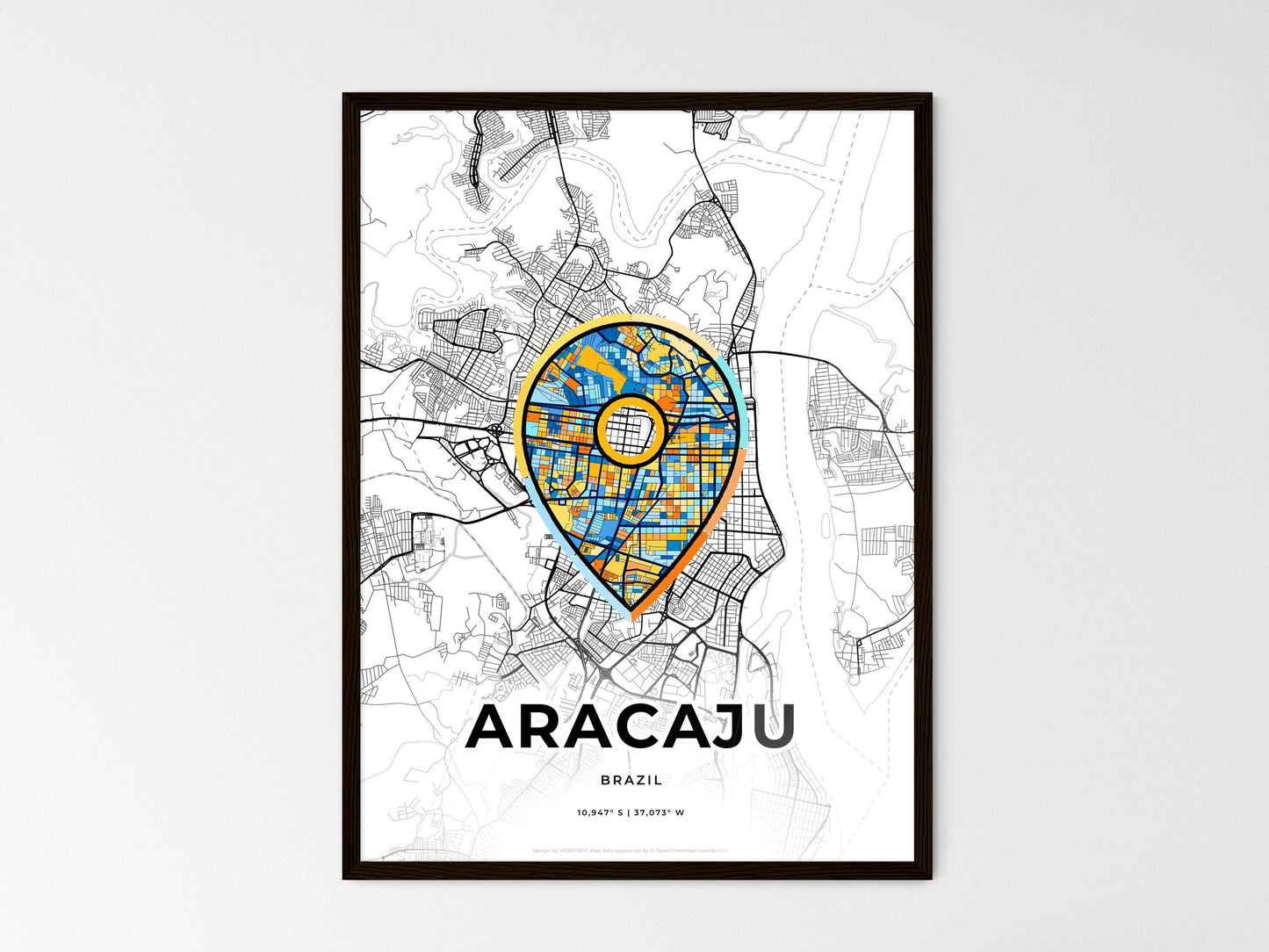 Aracaju Brazil wedding art map with pointer icon