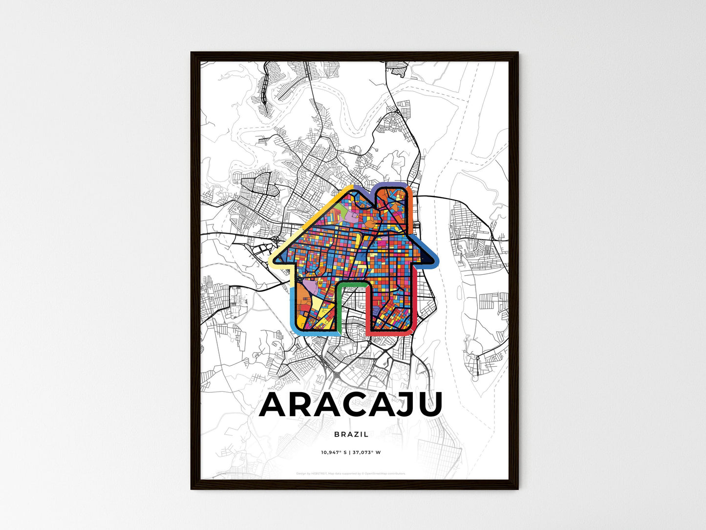 Aracaju Brazil wedding art map with home icon