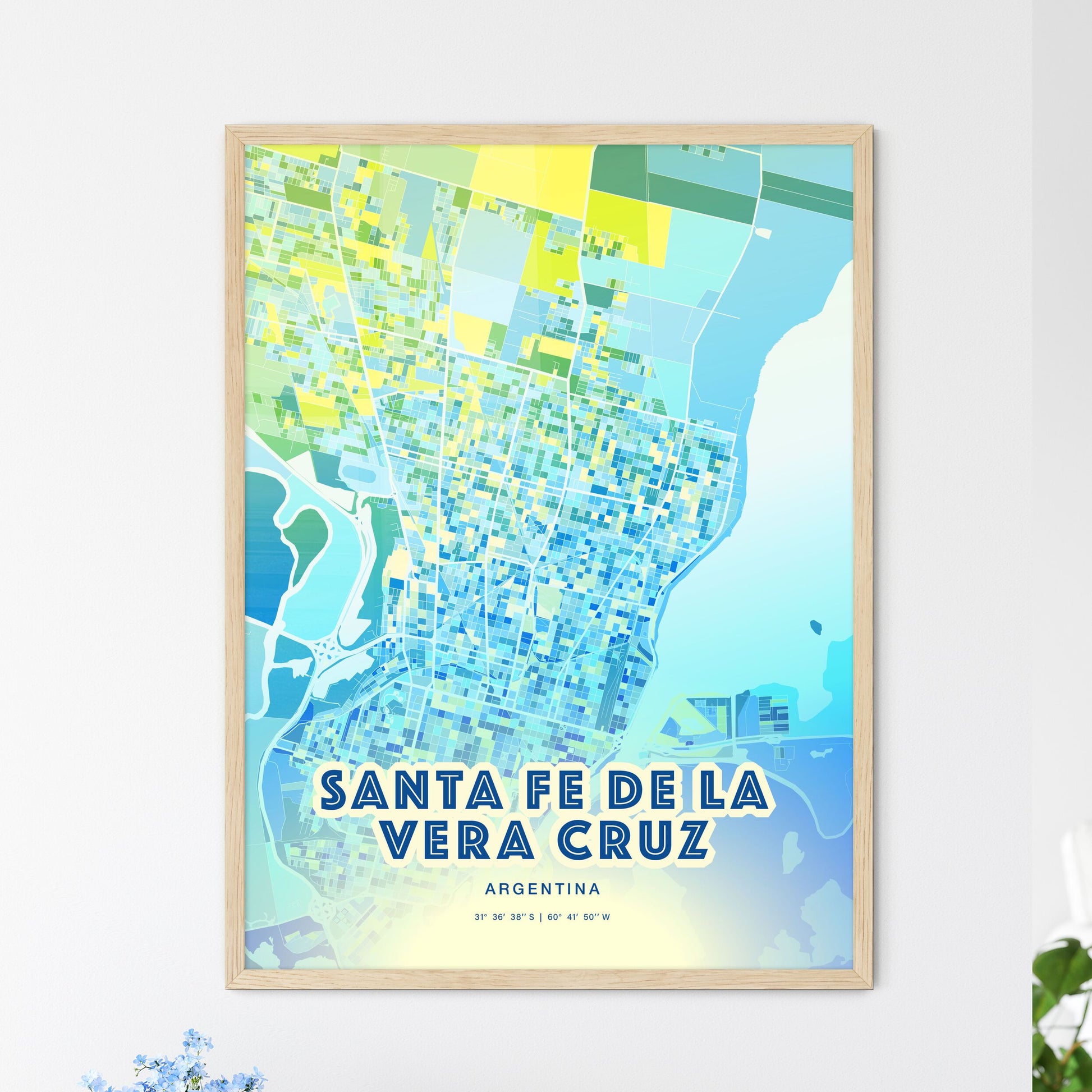 Colorful SANTA FE DE LA VERA CRUZ ARGENTINA Fine Art Map Cool Blue