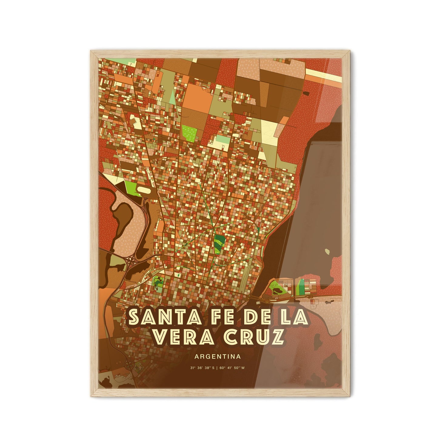 Colorful SANTA FE DE LA VERA CRUZ ARGENTINA Fine Art Map Farmhouse