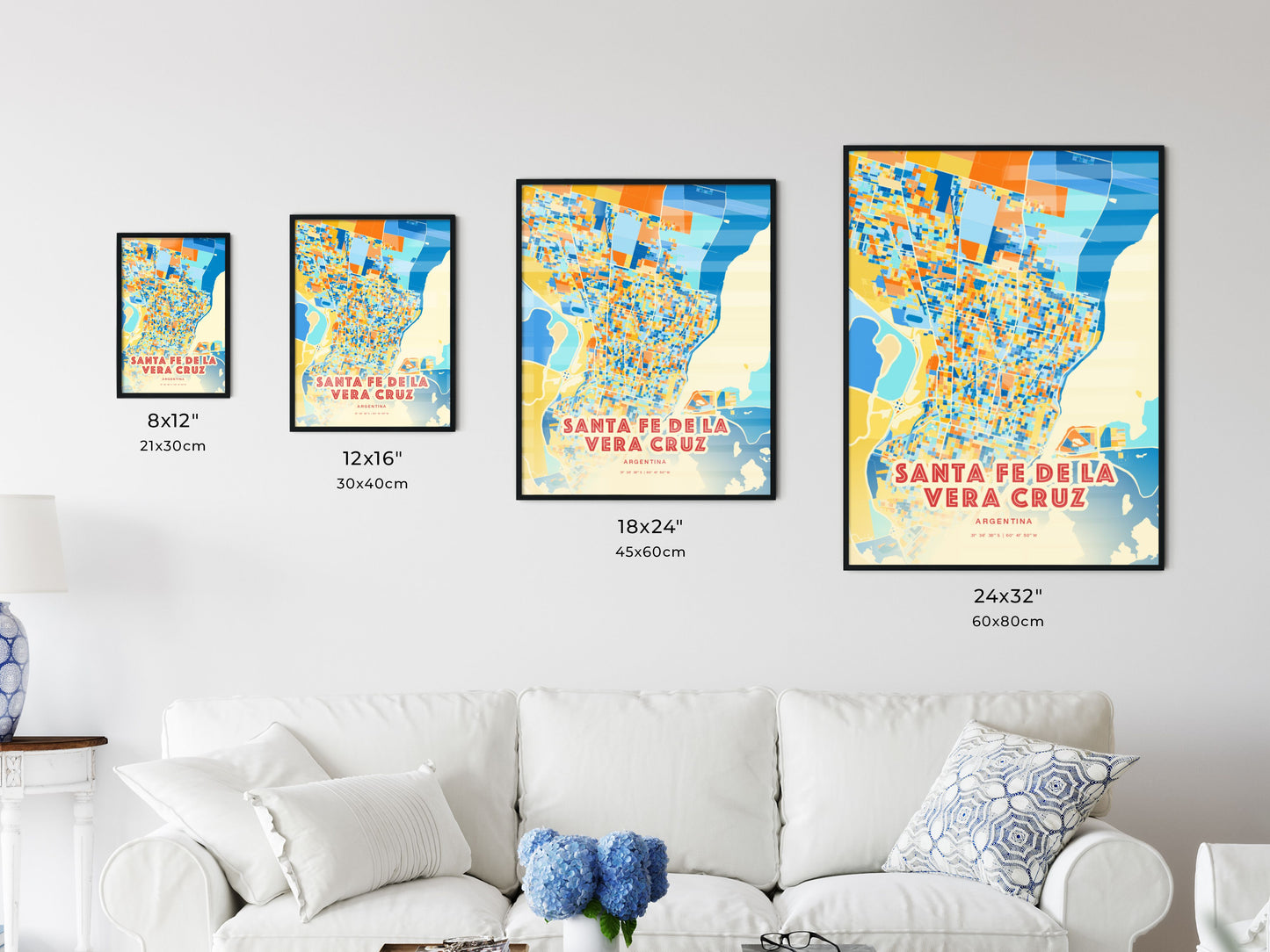 Colorful SANTA FE DE LA VERA CRUZ ARGENTINA Fine Art Map Blue Orange