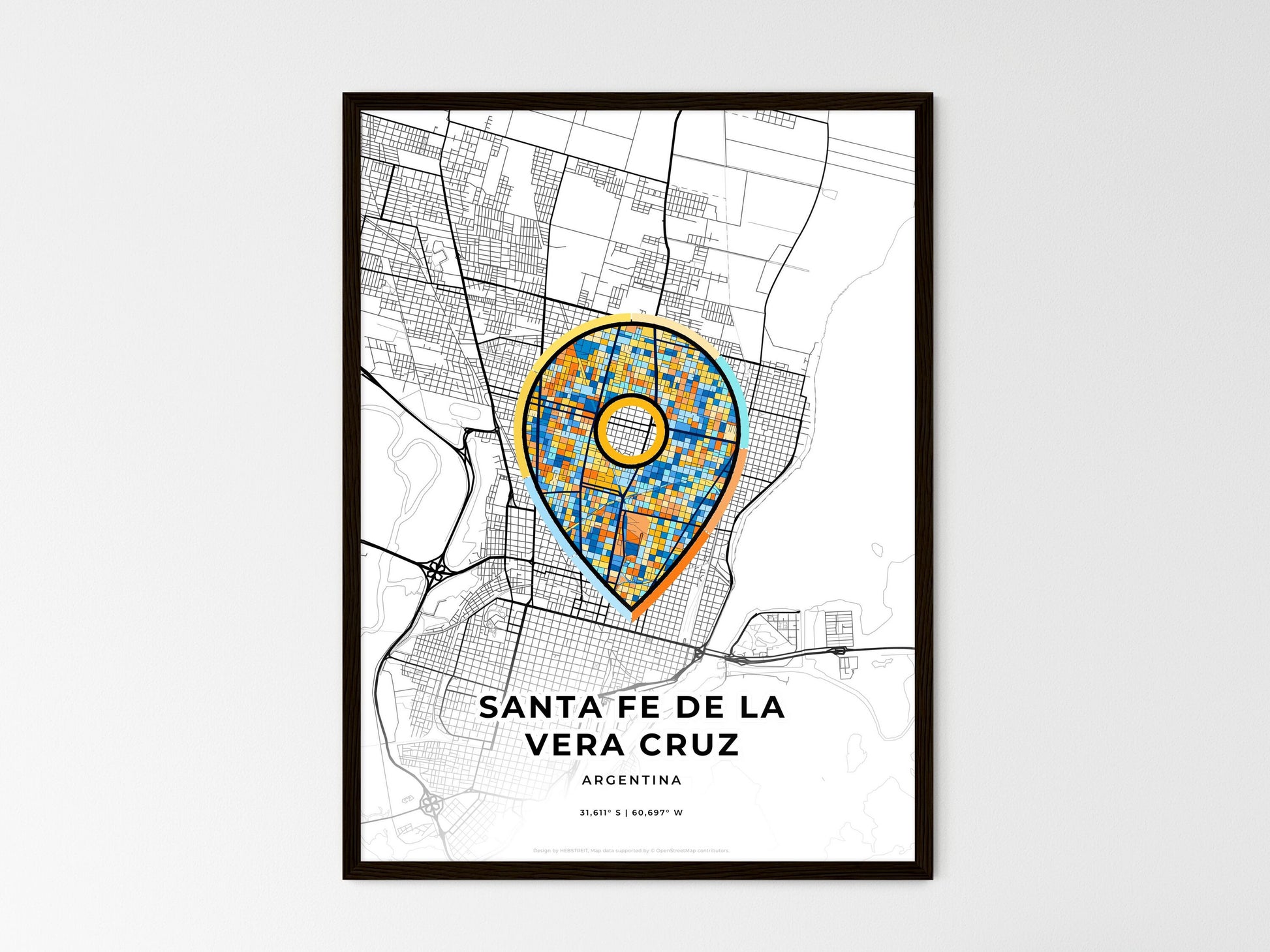 Santa Fe De La Vera Cruz Argentina wedding art map with pointer icon