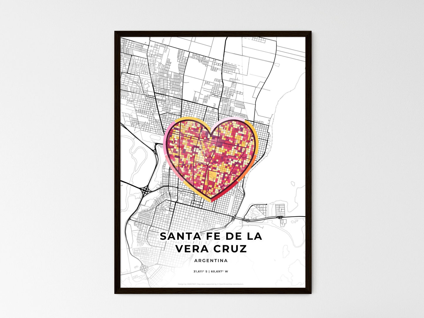 Santa Fe De La Vera Cruz Argentina wedding art map with heart icon