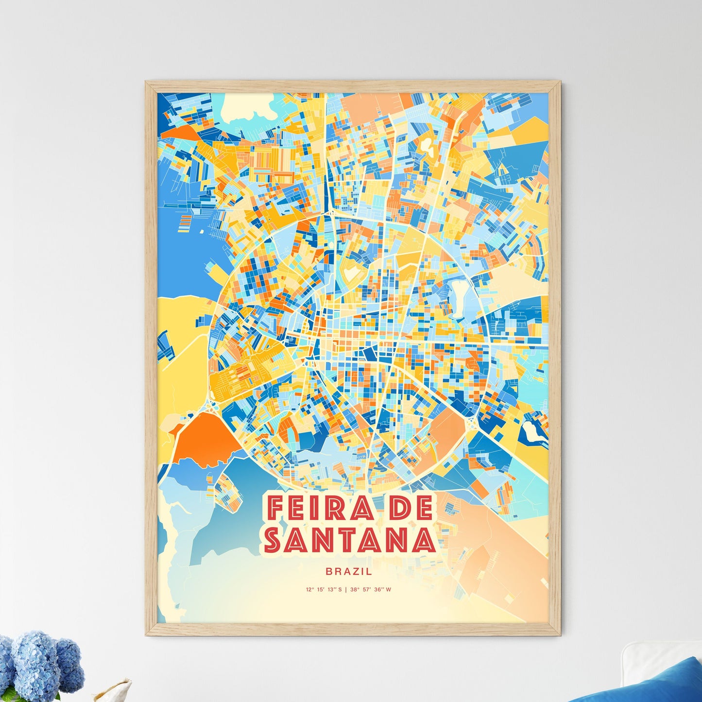 Colorful FEIRA DE SANTANA BRAZIL Fine Art Map Blue Orange