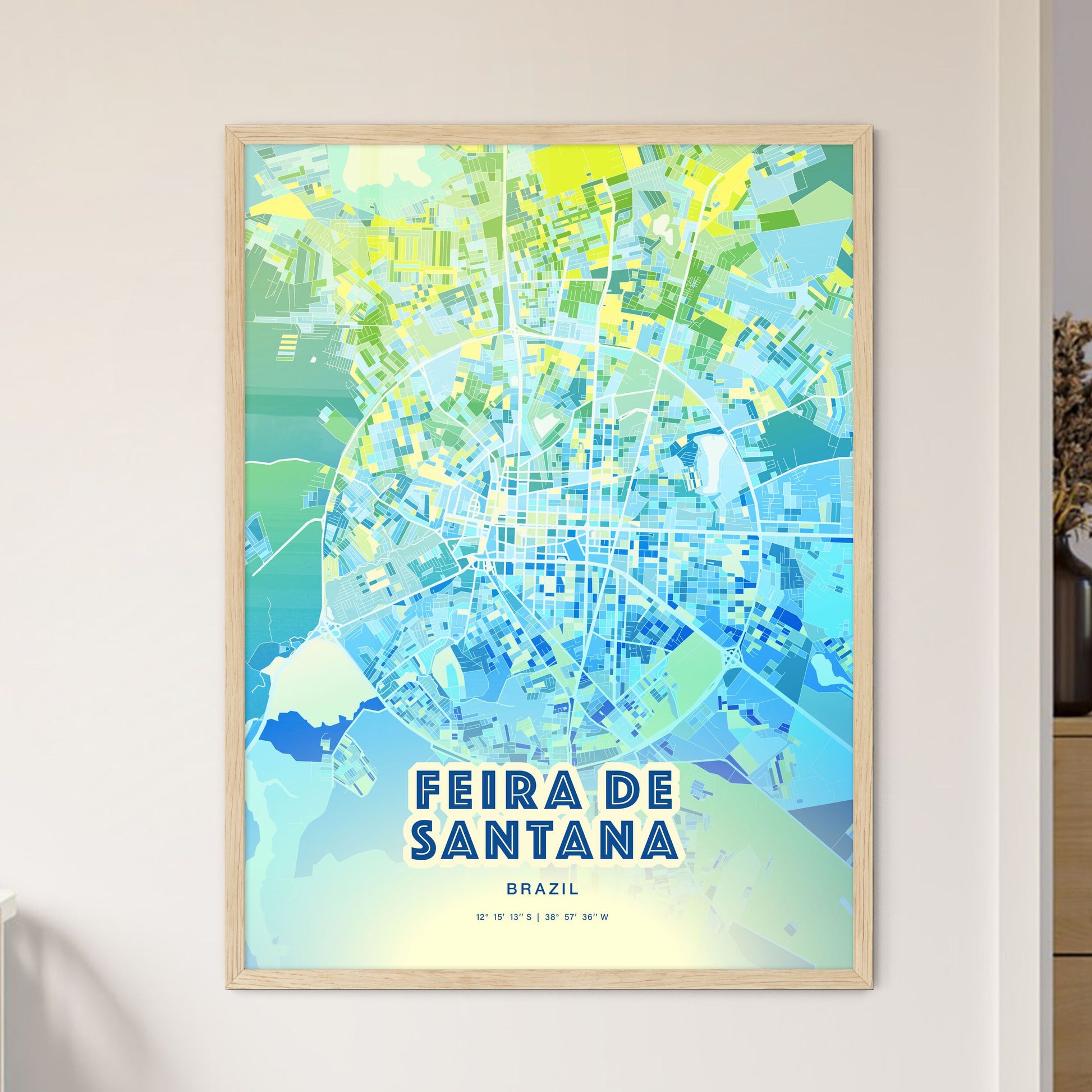 Colorful FEIRA DE SANTANA BRAZIL Fine Art Map Cool Blue