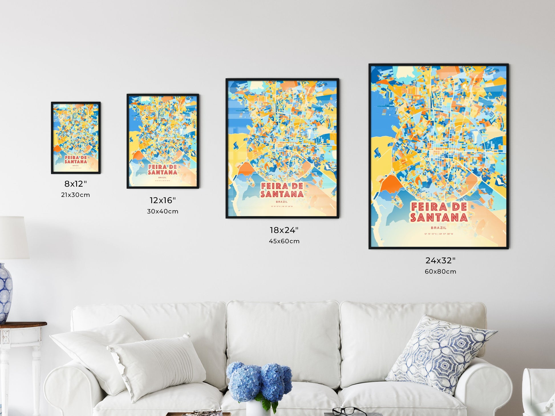 Colorful FEIRA DE SANTANA BRAZIL Fine Art Map Blue Orange