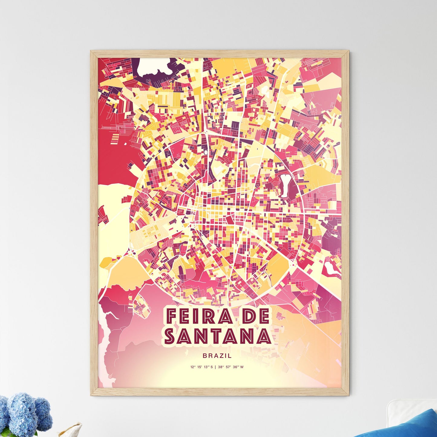 Colorful FEIRA DE SANTANA BRAZIL Fine Art Map Hot Red