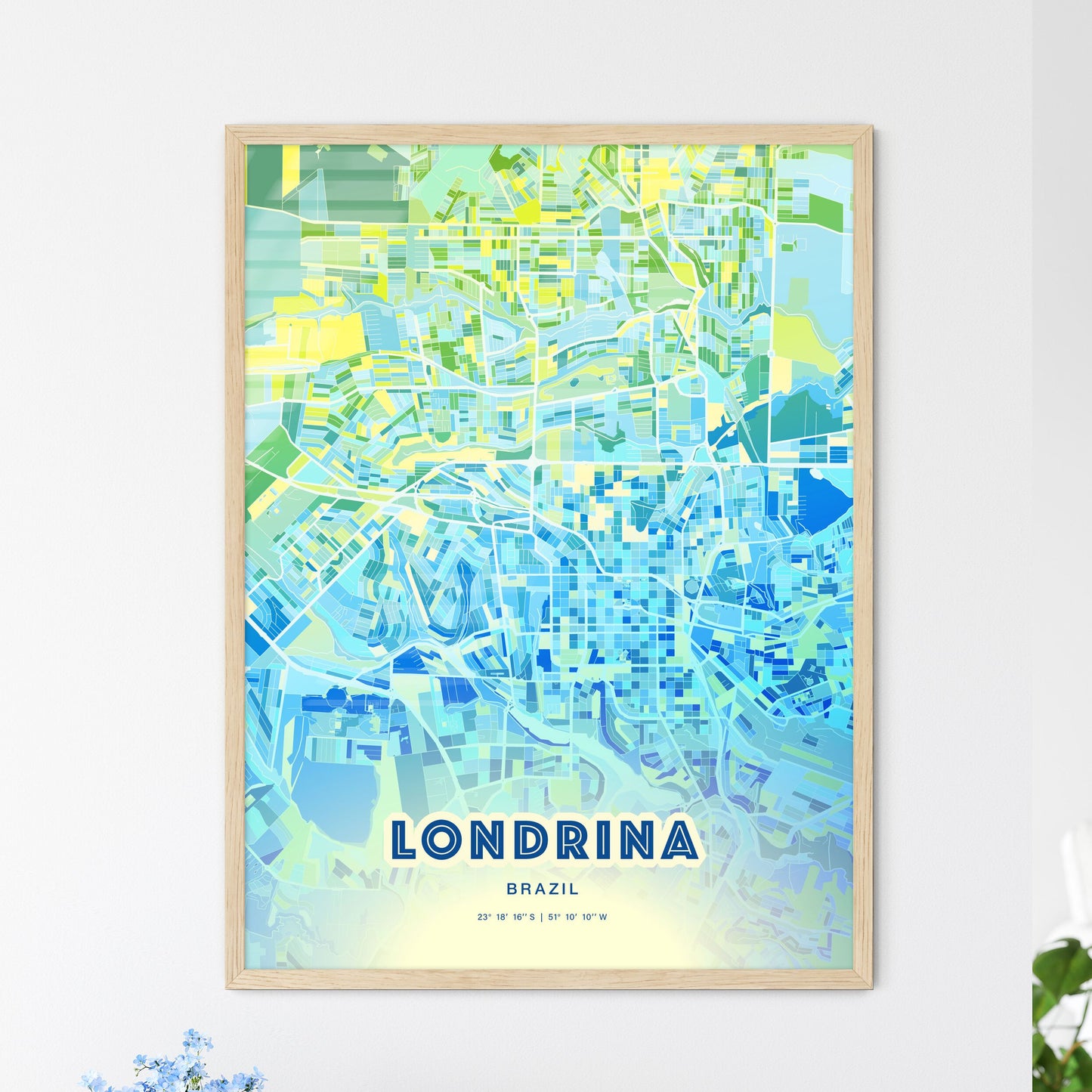 Colorful LONDRINA BRAZIL Fine Art Map Cool Blue