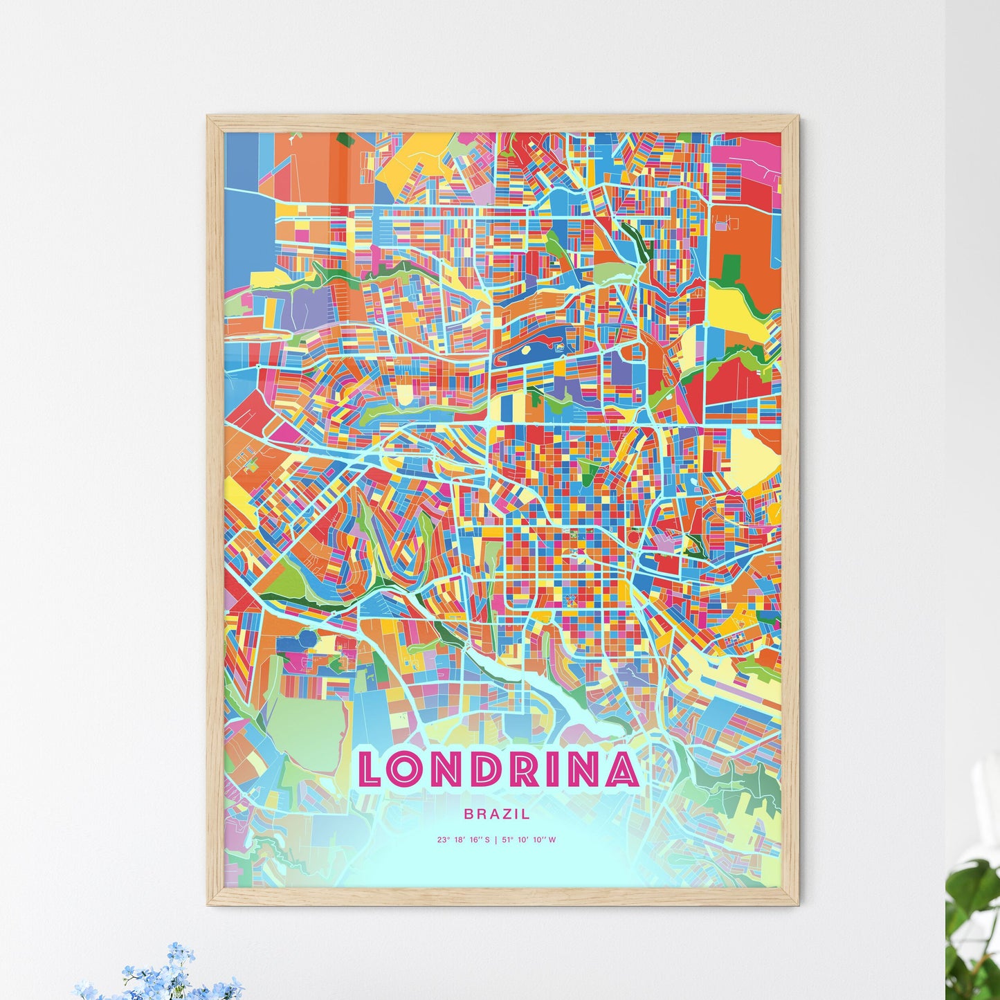 Colorful LONDRINA BRAZIL Fine Art Map Crazy Colors