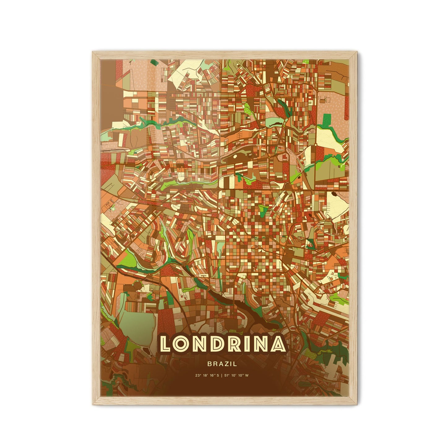 Colorful LONDRINA BRAZIL Fine Art Map Farmhouse