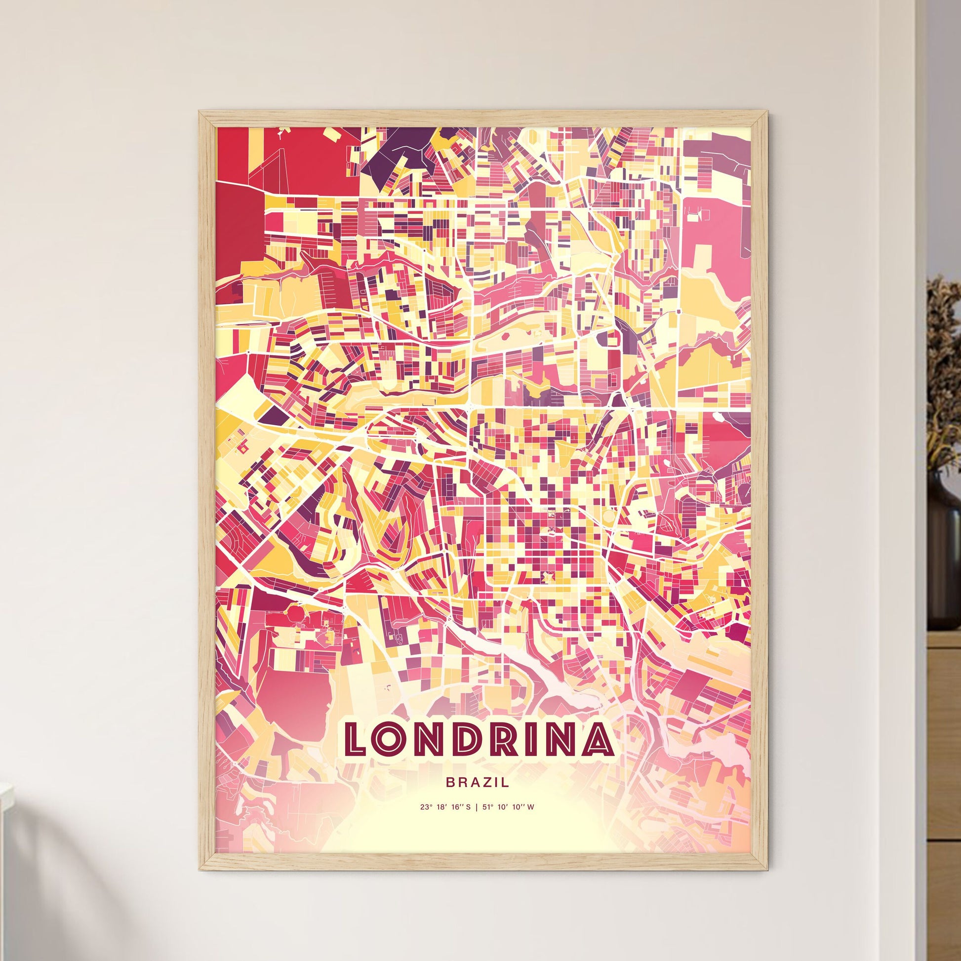 Colorful LONDRINA BRAZIL Fine Art Map Hot Red