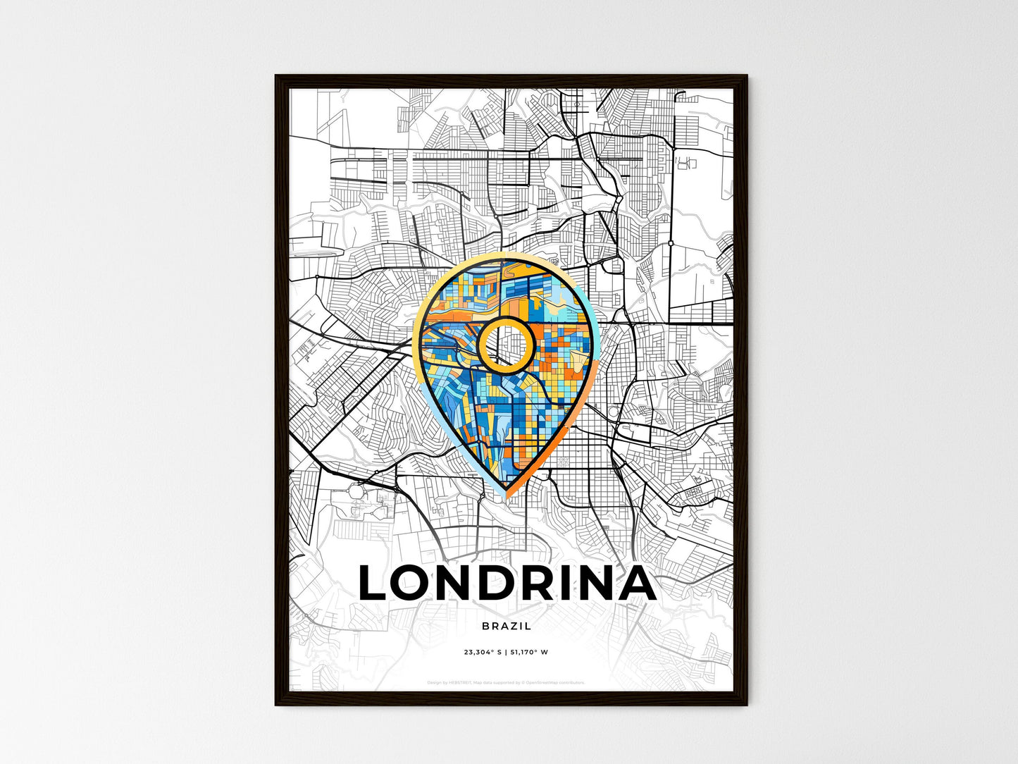 Londrina Brazil wedding art map with pointer icon