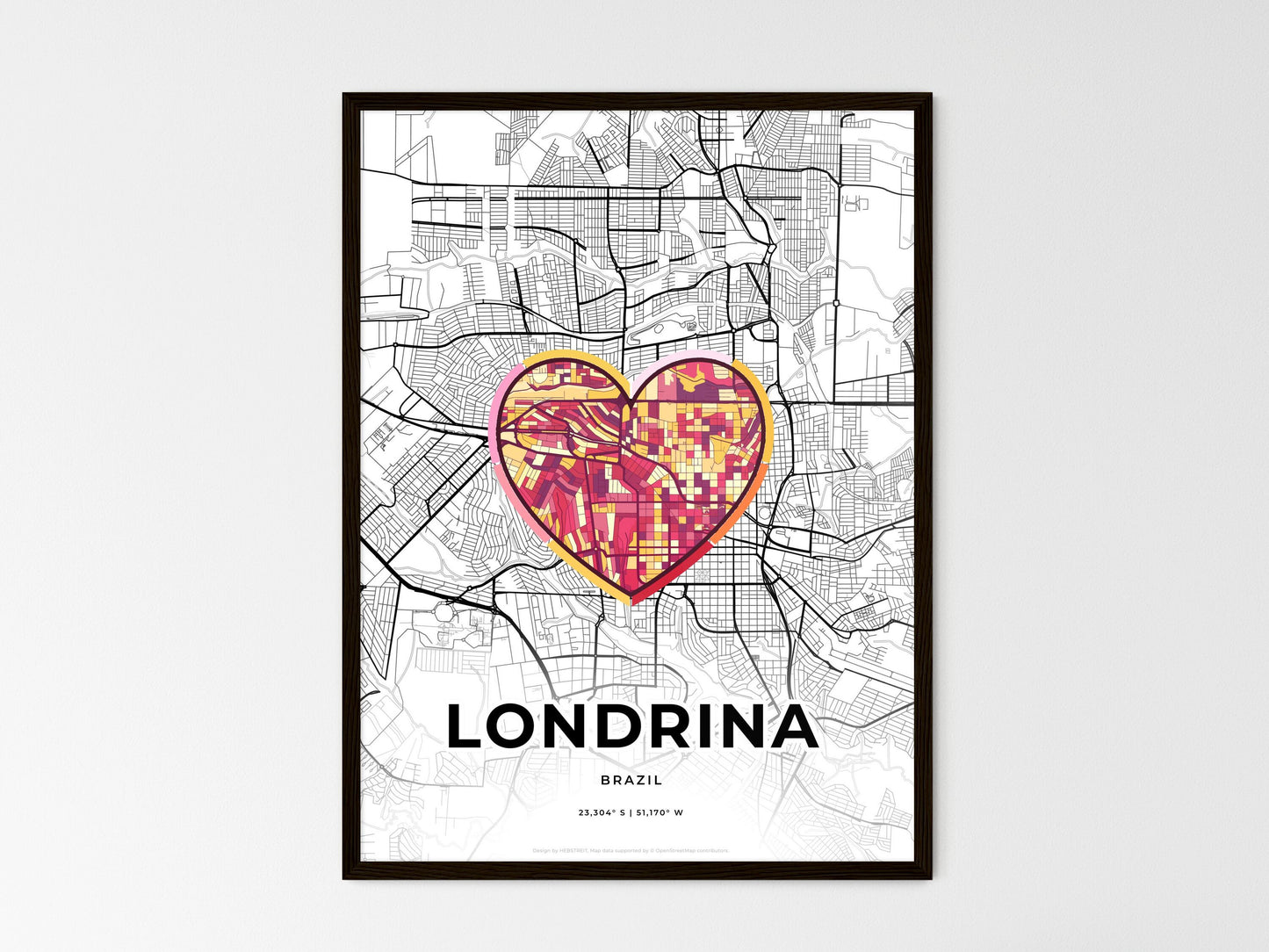 Londrina Brazil wedding art map with heart icon