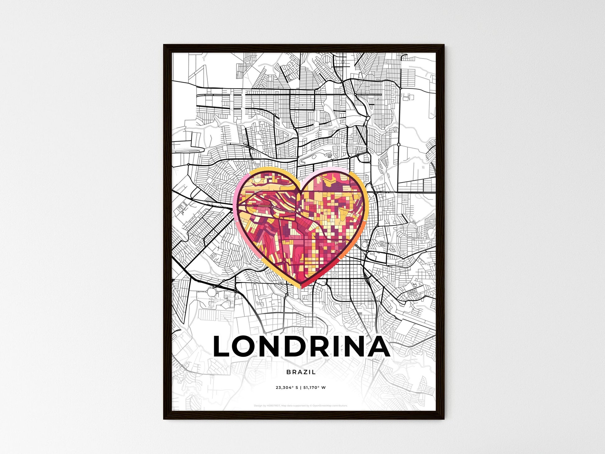Londrina Brazil wedding art map with heart icon