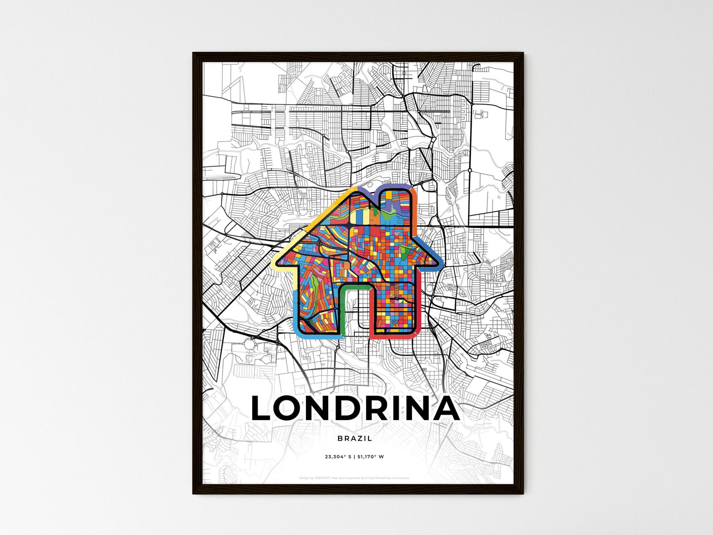 Londrina Brazil wedding art map with home icon