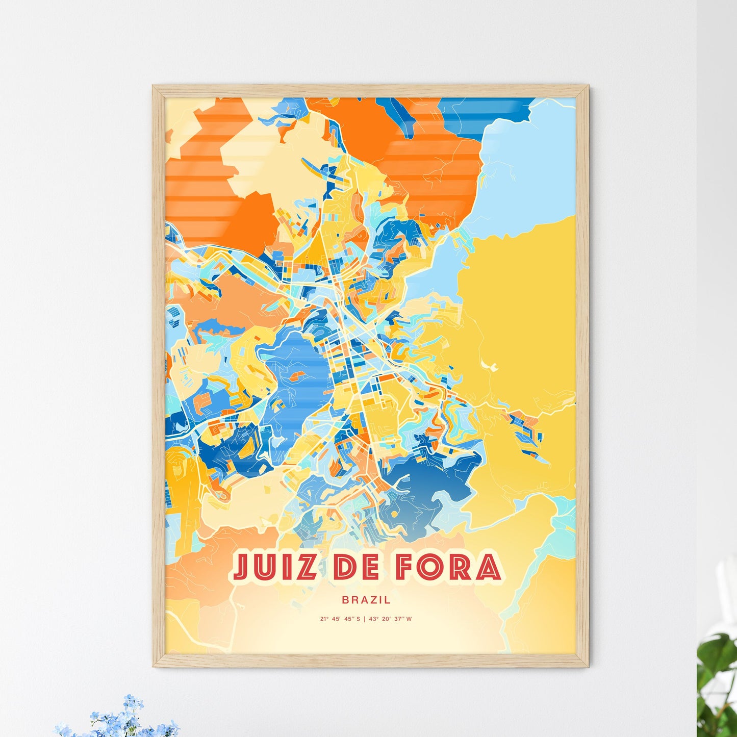 Colorful JUIZ DE FORA BRAZIL Fine Art Map Blue Orange