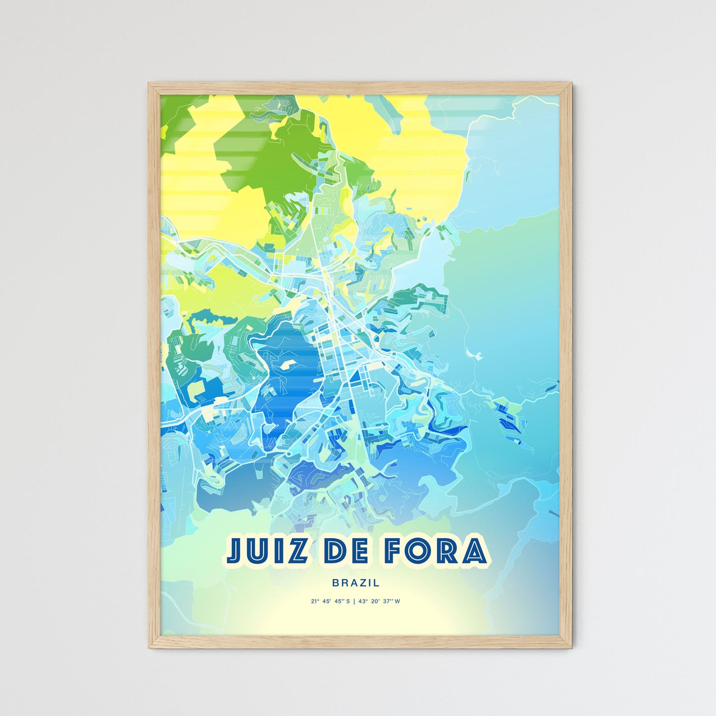 Colorful JUIZ DE FORA BRAZIL Fine Art Map Cool Blue