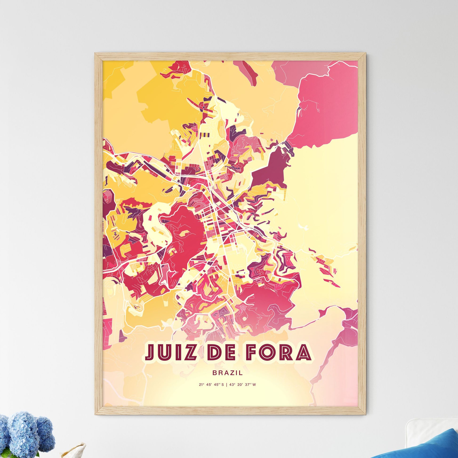 Colorful JUIZ DE FORA BRAZIL Fine Art Map Hot Red