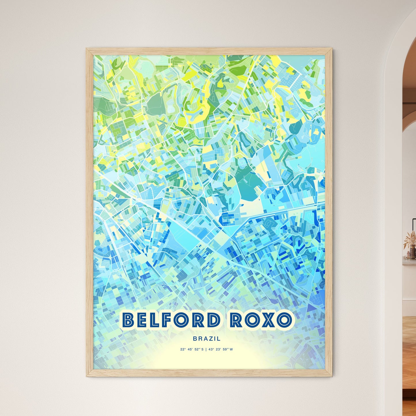 Colorful BELFORD ROXO BRAZIL Fine Art Map Cool Blue