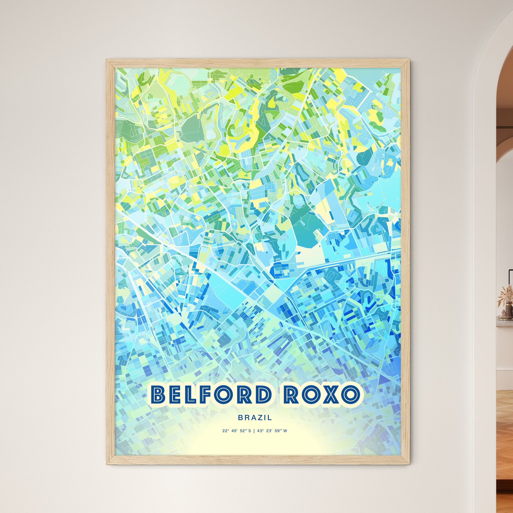 Colorful BELFORD ROXO BRAZIL Fine Art Map Cool Blue