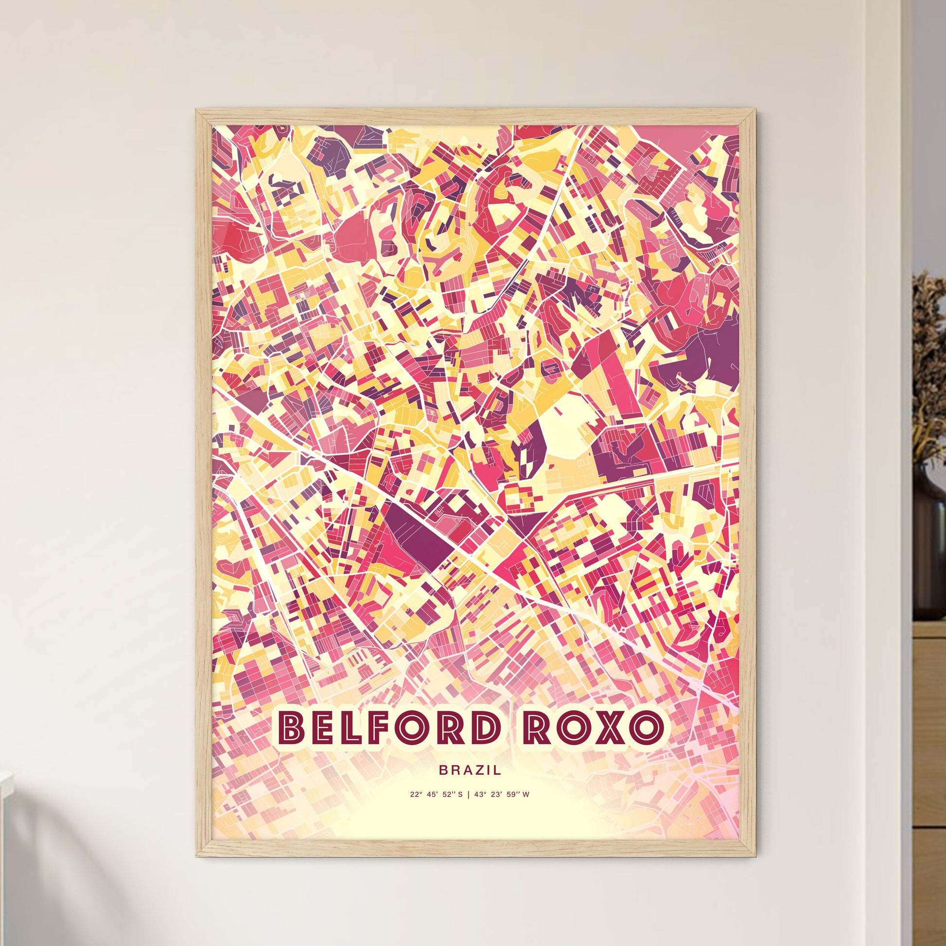 Colorful BELFORD ROXO BRAZIL Fine Art Map Hot Red