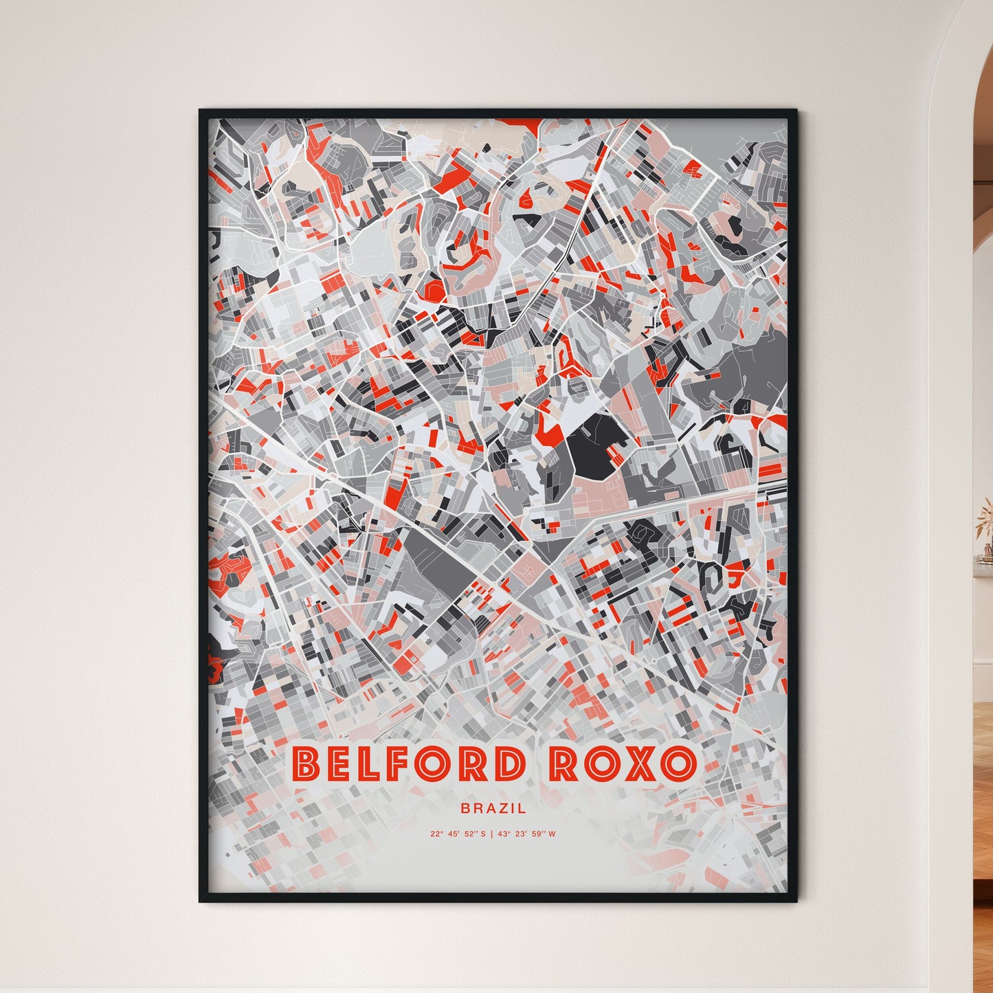 Colorful BELFORD ROXO BRAZIL Fine Art Map Modern