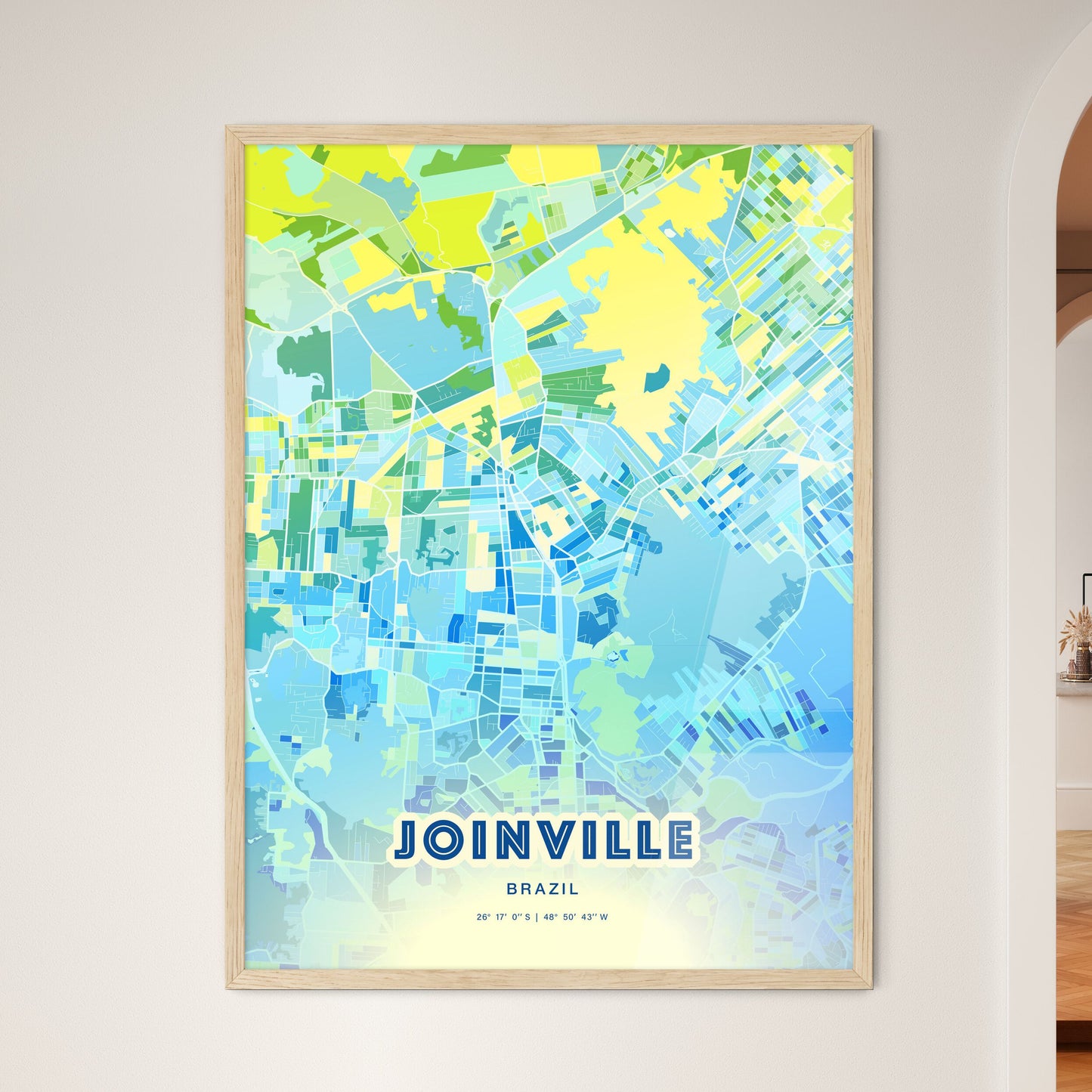 Colorful JOINVILLE BRAZIL Fine Art Map Cool Blue