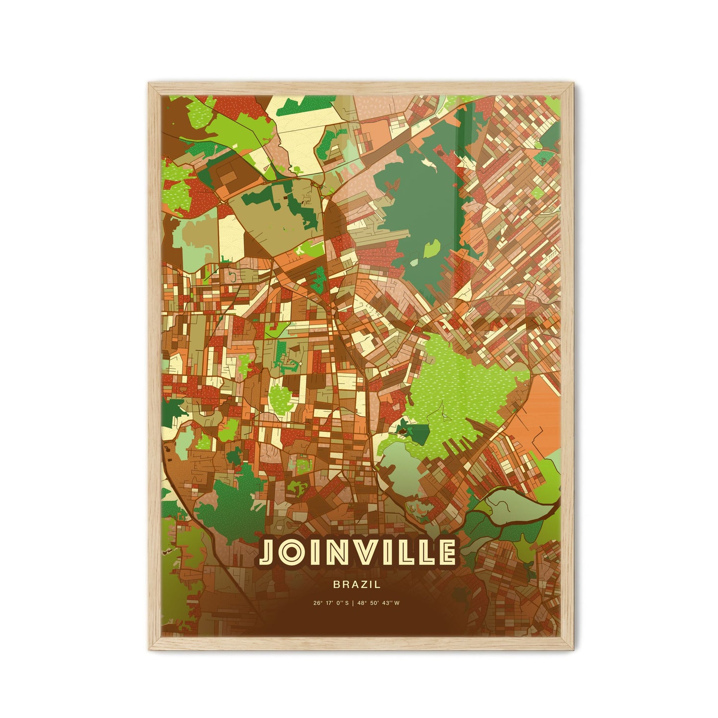 Colorful JOINVILLE BRAZIL Fine Art Map Farmhouse