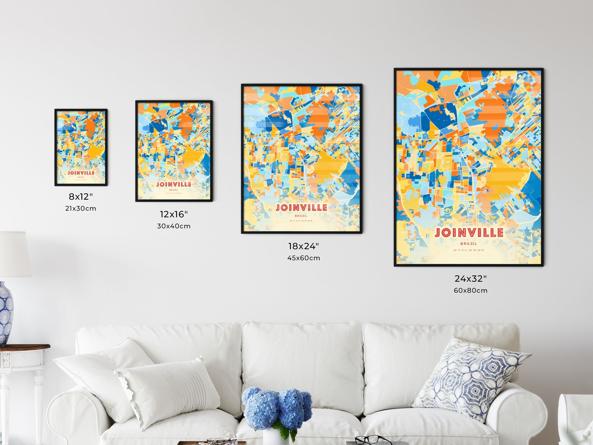 Colorful JOINVILLE BRAZIL Fine Art Map Blue Orange