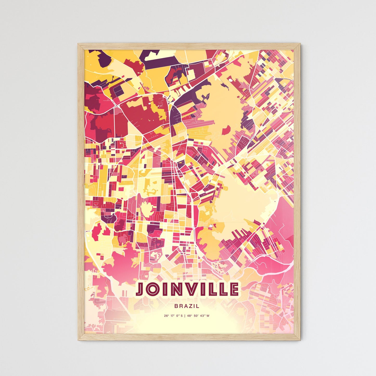 Colorful JOINVILLE BRAZIL Fine Art Map Hot Red