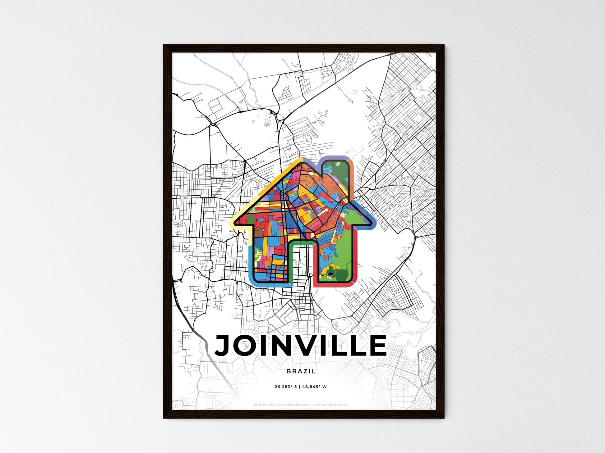 Joinville Brazil wedding art map with home icon