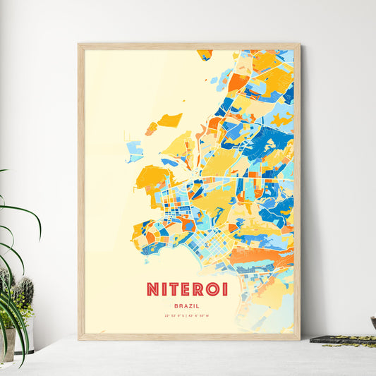 Colorful NITEROI BRAZIL Fine Art Map Blue Orange