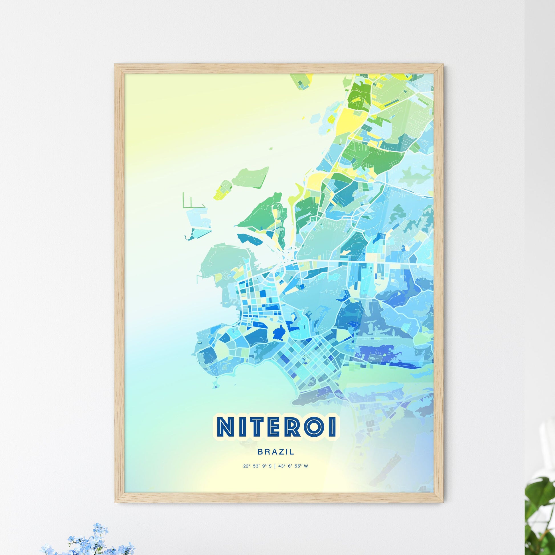 Colorful NITEROI BRAZIL Fine Art Map Cool Blue