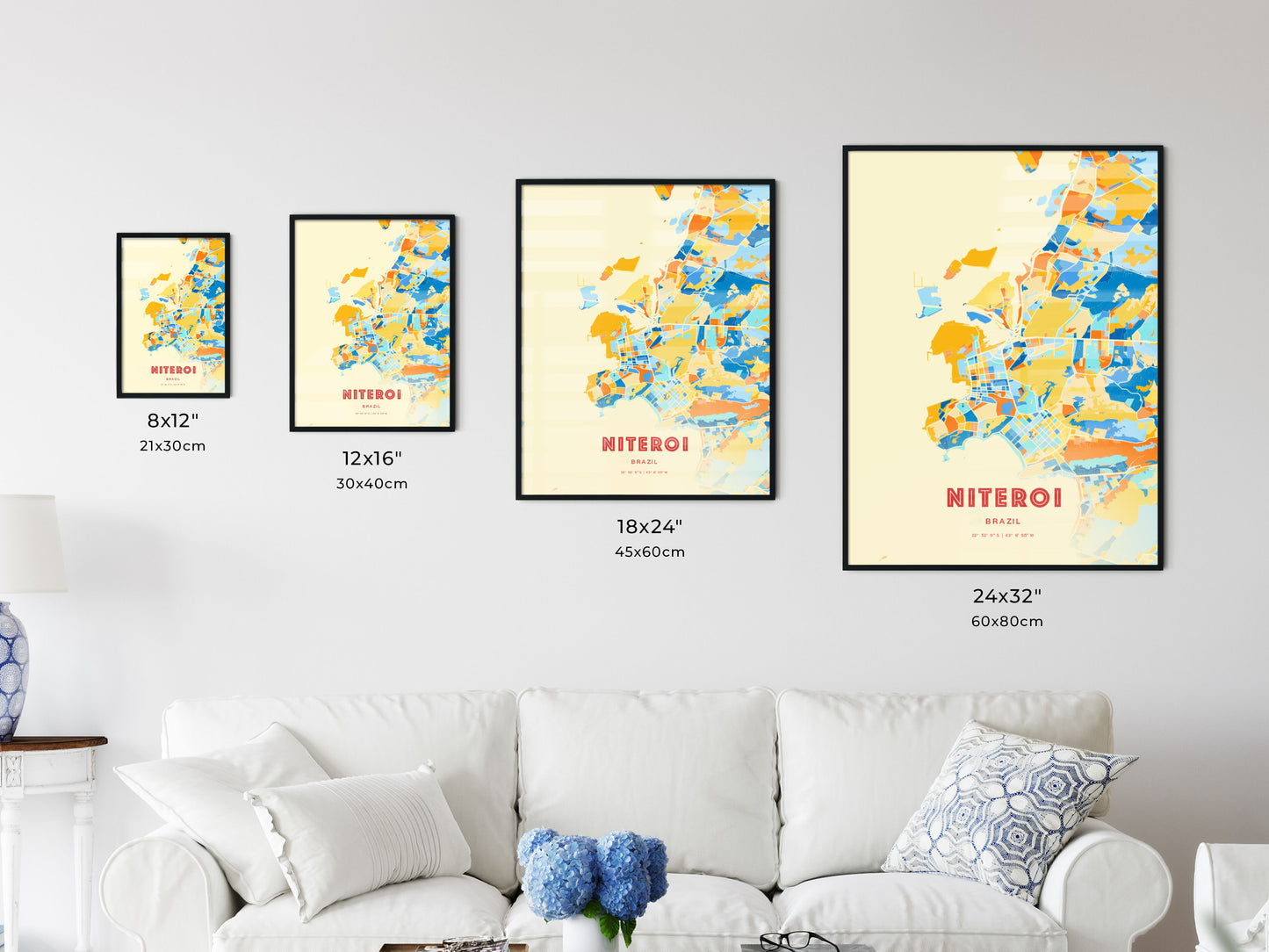 Colorful NITEROI BRAZIL Fine Art Map Blue Orange