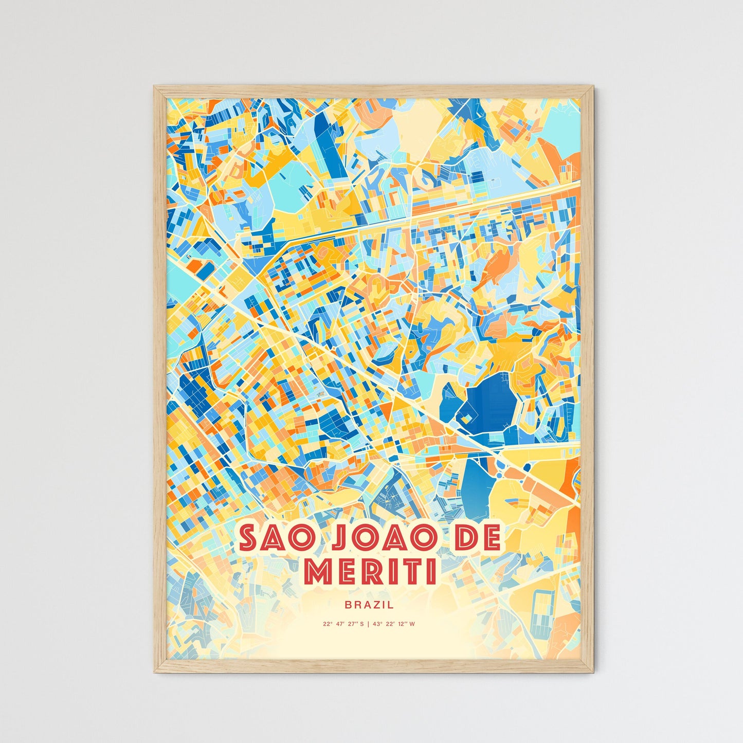 Colorful SAO JOAO DE MERITI BRAZIL Fine Art Map Blue Orange