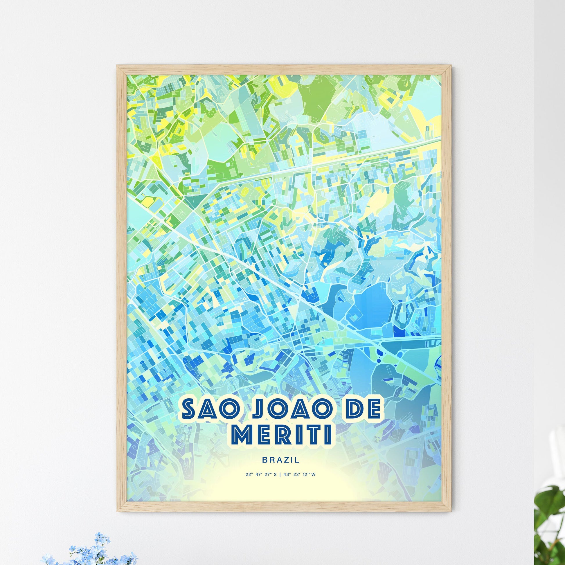 Colorful SAO JOAO DE MERITI BRAZIL Fine Art Map Cool Blue