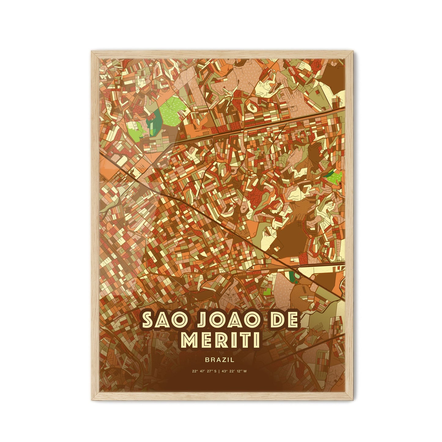 Colorful SAO JOAO DE MERITI BRAZIL Fine Art Map Farmhouse