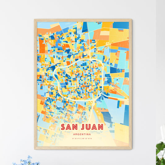 Colorful SAN JUAN ARGENTINA Fine Art Map Blue Orange