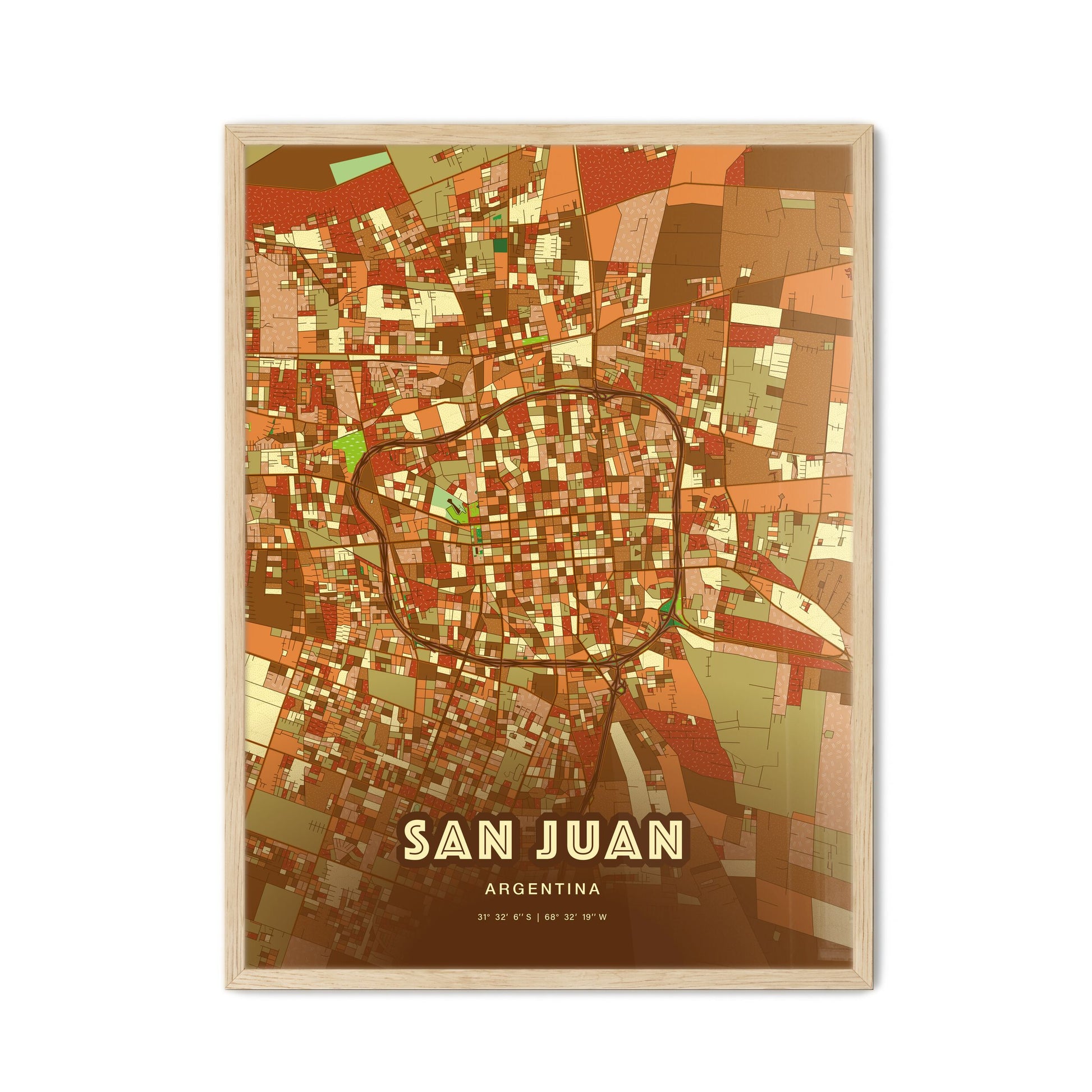 Colorful SAN JUAN ARGENTINA Fine Art Map Farmhouse