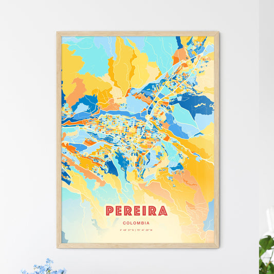 Colorful PEREIRA COLOMBIA Fine Art Map Blue Orange