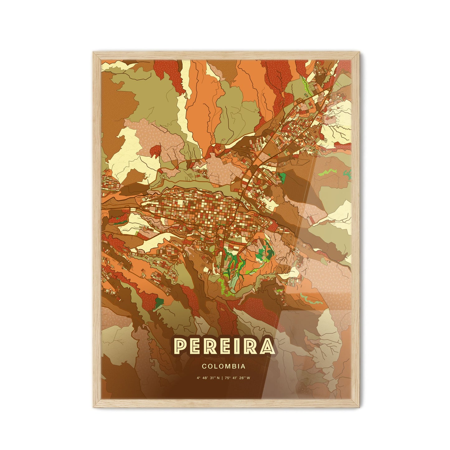 Colorful PEREIRA COLOMBIA Fine Art Map Farmhouse