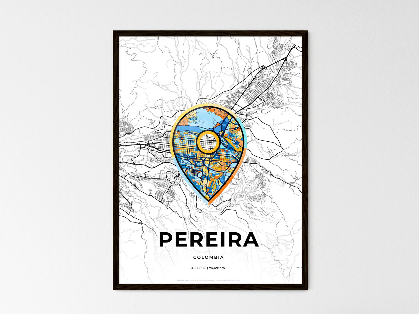 Pereira Colombia wedding art map with pointer icon