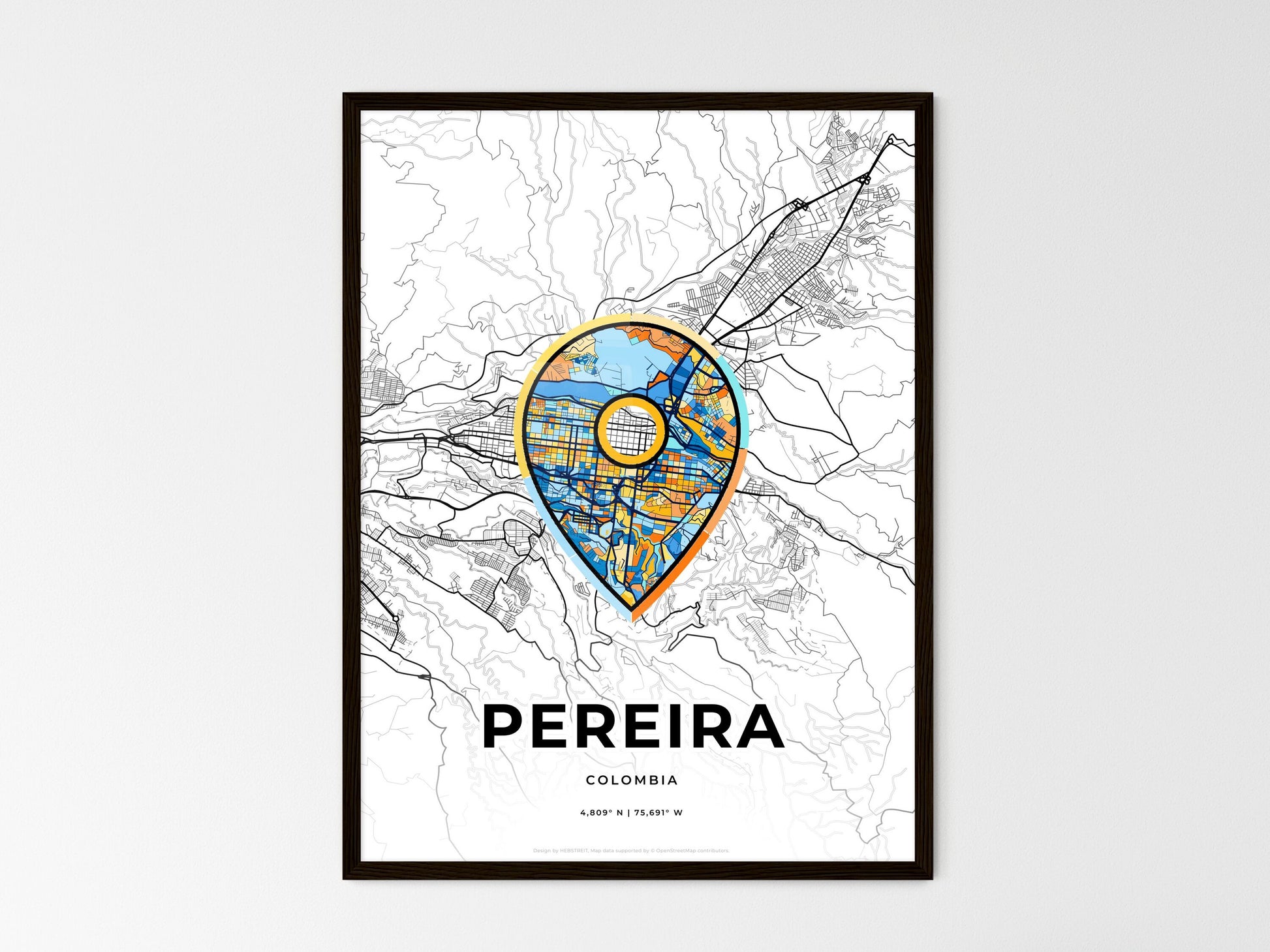 Pereira Colombia wedding art map with pointer icon