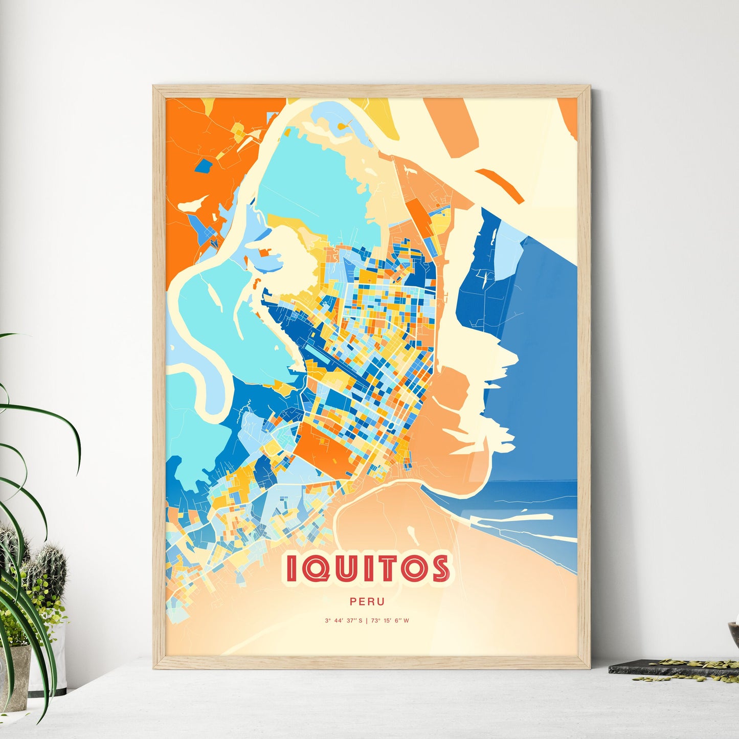 Colorful IQUITOS PERU Fine Art Map Blue Orange