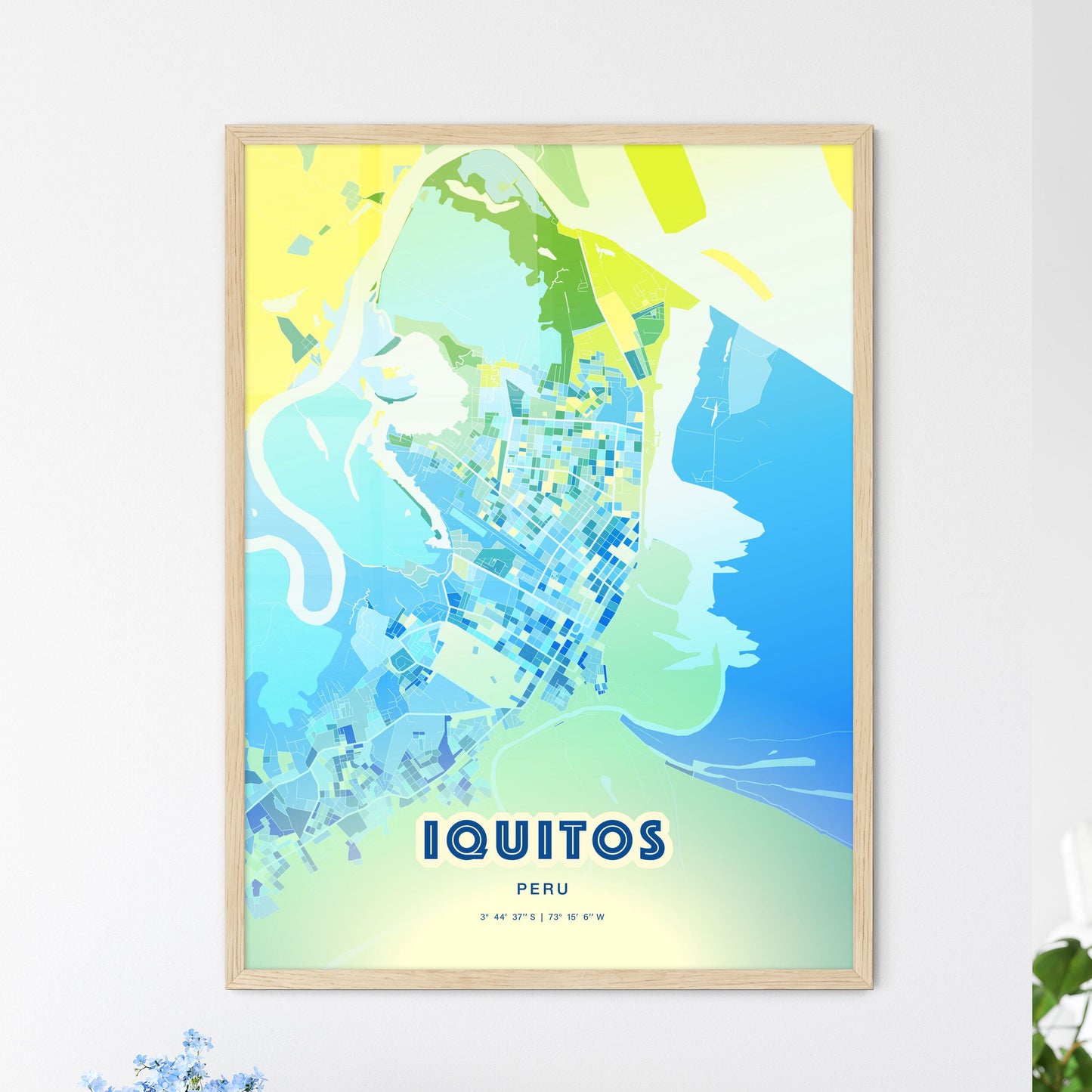 Colorful IQUITOS PERU Fine Art Map Cool Blue