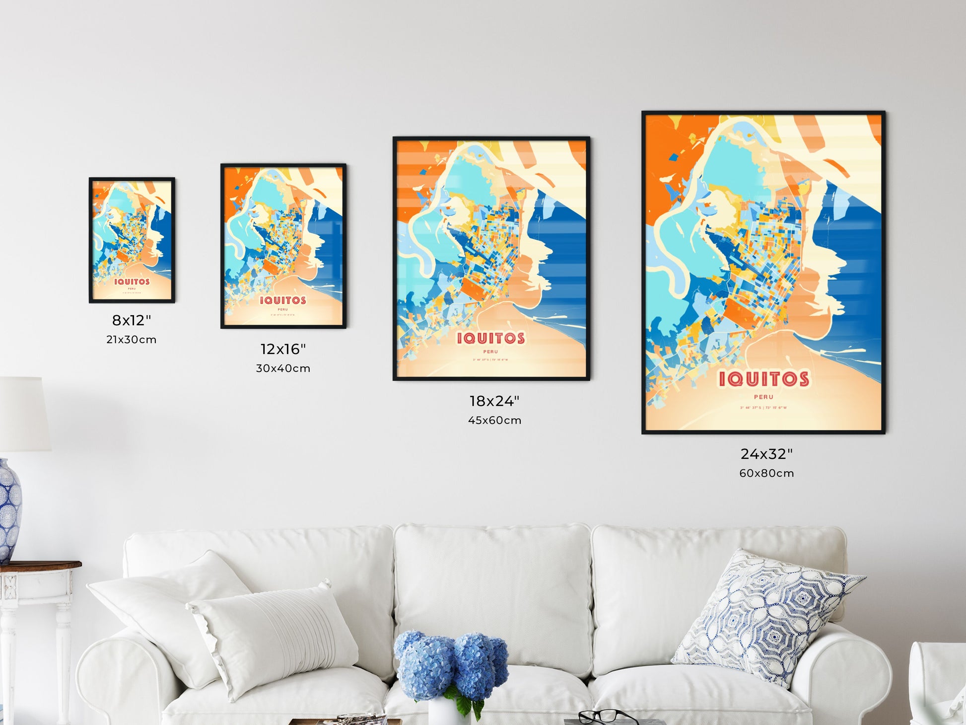 Colorful IQUITOS PERU Fine Art Map Blue Orange