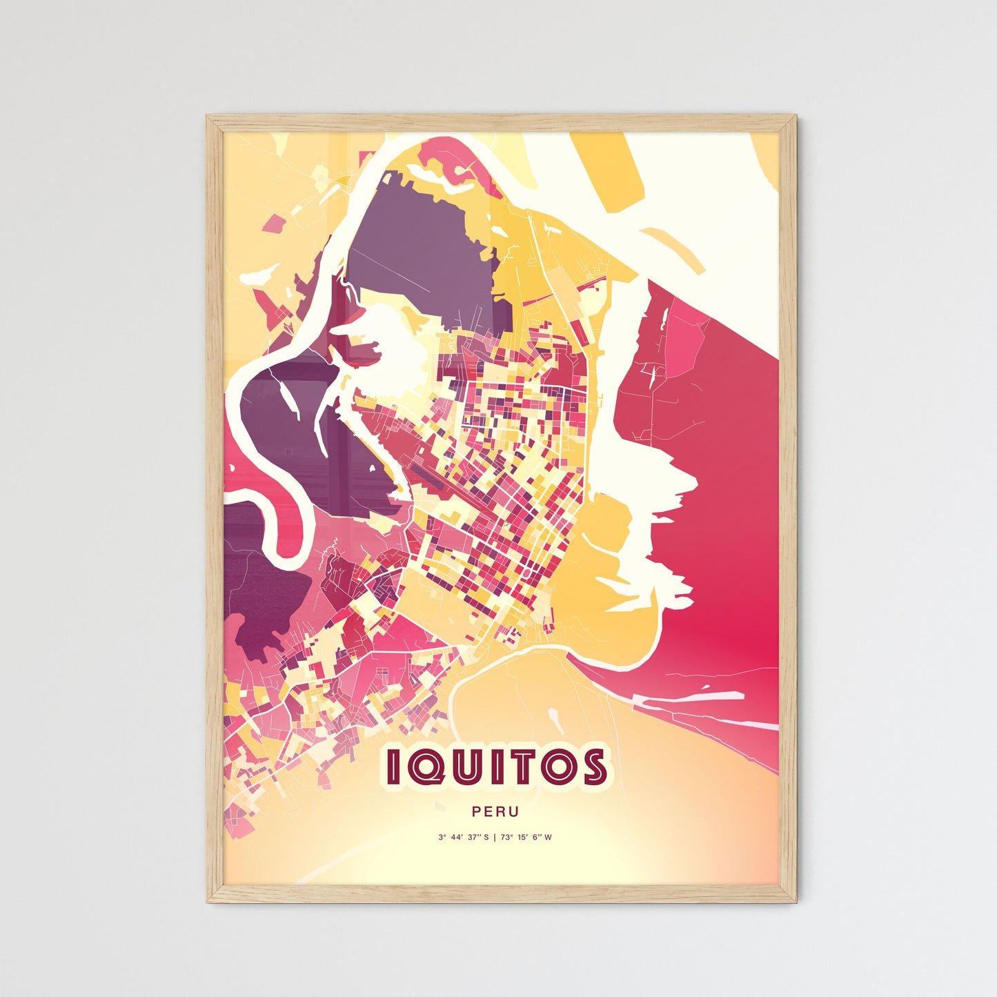 Colorful IQUITOS PERU Fine Art Map Hot Red